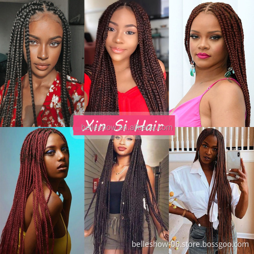 30inch Long Straight Heat Resistant Natural Black Box Braid Synthetic Braiding Hair Wigs Full Handmade 4x4 Lace Front Wig